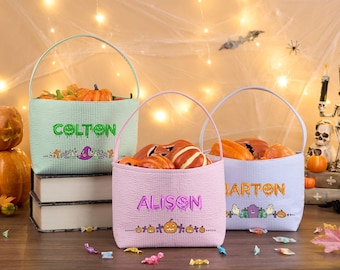 Halloween-mand voor kinderen/gepersonaliseerde geborduurde Halloween-emmer/Monogram Halloween/Halloweensnoeptas/Gingang Halloween-emmer