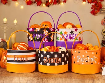 Süßes-oder-Saures-Tasche mit Monogramm, personalisierter Halloween-Korb, individuelle Halloween-Tasche, Geister-Kürbis-Halloween-Geschenk für Kinder