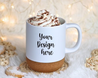 Cork cup mockup | Cork Base Mug Mockup | Coffee Mug Mockup | Cozy Boho Cork Base Mug Mockup | Ceramic Mug JPEG Mockup | Christmas Mug POD