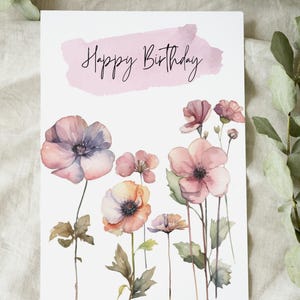 Biglietto di auguri floreale ad acquerello – “Buon compleanno” – biglietto pieghevole con motivo floreale | Biglietto di auguri con fiori acquerellati incl. busta