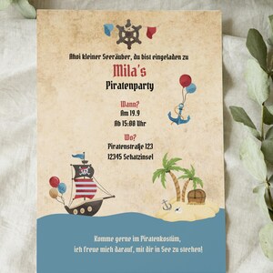 Einladungskarte Piratenparty zum Selbstausdrucken - personalisierbar in Canva - zum Ausdrucken in A6 - Einladungskarte Mädchen und Jungen
