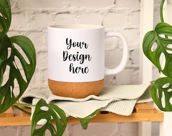 Cork cup mockup | Cork Base Mug Mockup | Coffee Mug Mockup | Cork Mug Mockup with Natural Decor | Ceramic Mug JPEG Mockup | POD mockup