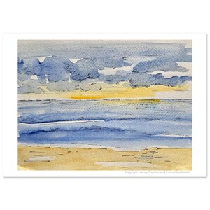 Stampa artistica di un tramonto sereno sulla spiaggia: poster di una vacanza al mare su carta opaca classica