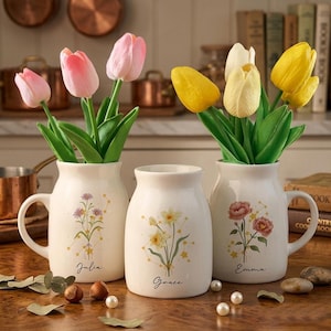 Jarrón de flores personalizado para el mes de nacimiento, maceta floral de cerámica personalizada, regalo del signo zodiacal, recuerdo de cumpleaños para tu mejor amiga, decoración moderna para jarrones