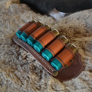 Leather Cartridge Belts, handmade Vegetal Leather Bandolier 12 Gauge, For 6 Pieces