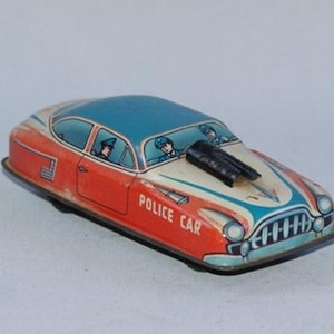 Vintage Blechspielzeug Polizeiauto | 1960er Jahre Friktion Betriebene Fahrzeug | Funktionsfähiger Zustand | Sammeln Retro Auto