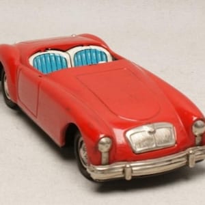 Vintage German Gama MG Roadster Tin Toy Car | 1970s Working Friction-Powered Collectable | Retro Vehicle for Display