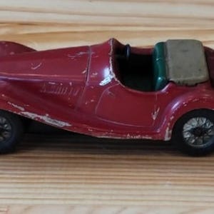 Vintage English Scalex MG TF Metal Toy Car | Working Friction-Powered Vehicle | Rare Collectable Retro Toy Car for Display