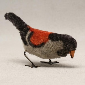 Antique Wind-Up Pecking Bird Toy | 1920s Plush Fabric Mechanical Figure | Working Collectable Animal | Vintage Bird Figurine