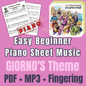 Giorno’s Theme – Easy Beginner Anime Piano Sheet Music with Fingering | PDF + MP3 | JoJo’s Bizarre Adventure