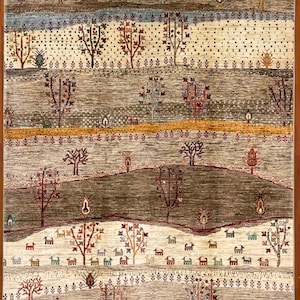 Hand Knotted Tree of Life Afghan Rug: 5x6&#39;4 Beige Wool Area Rug