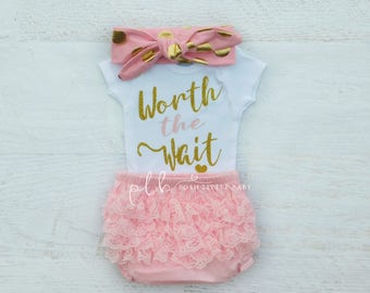 Baby Girl Clothes/ Worth the Wait/ Baby Bodysuit/ Coming Home Outfit/ Baby Girl Set/ Baby Shower Gift/ Baby Shirt/ Baby Girl Bodysuit