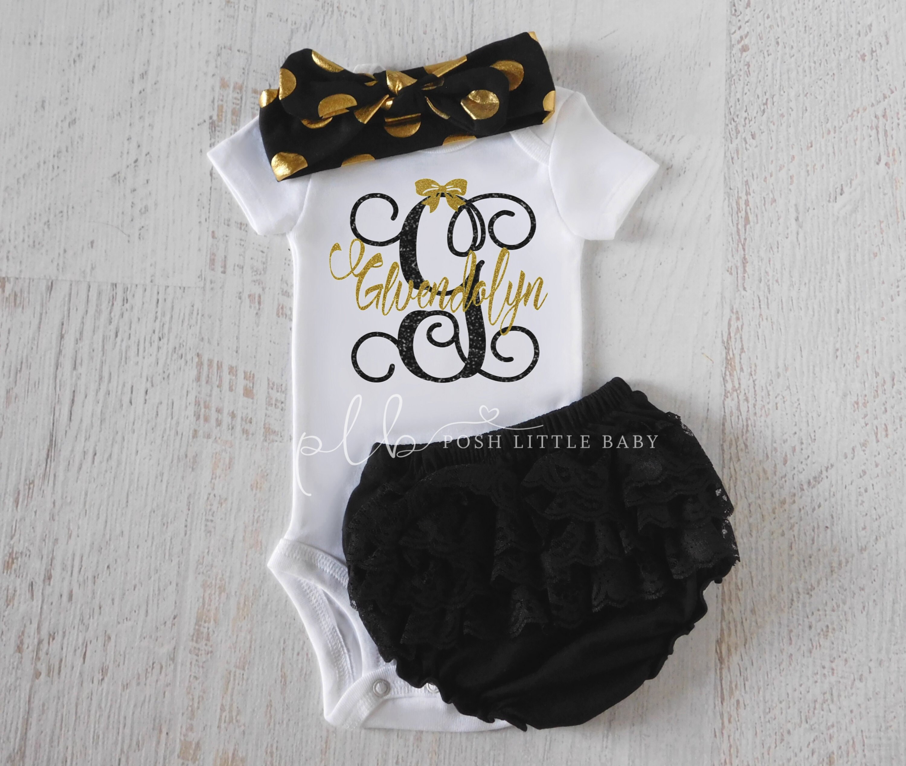 Monogrammed Baby Girl Clothing, Personalized Newborn Outfit, Baby Sho…