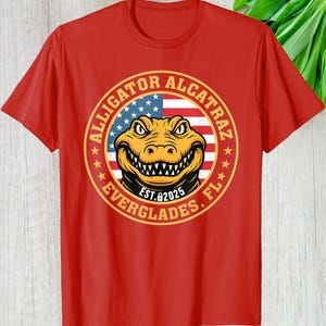 Retro Alligator Everglades Florida Shirt, 2025 Custom Gift For Trump Supporters, Funny Hoodie Long Sleeve Alcatraz Graphic Tee Retro Vintage