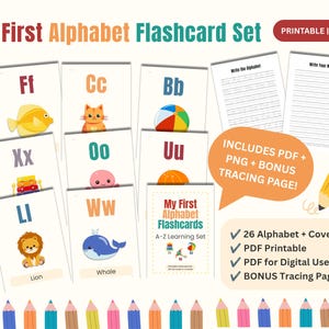 Alphabet Flashcards: A-Z Printable Learning Set with Tracing Pages (Digital Download)