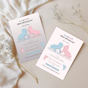 Invito modificabile per rivelazione del sesso del bambino rosa e blu / Modello Canva per invito baby shower / Download digitale per festa per bambino o bambina / Con omaggi