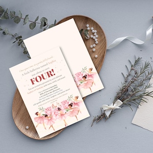 Ballerina-Geburtstags-Einladung - Rosa Ballett-Party-Vorlage - Gartentanz-Thema - Blumenmädchen einladen - Personalisiertes Printable