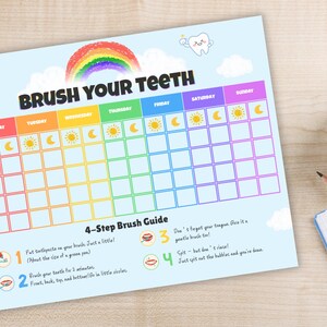 Brush Teeth Chart for Kids Printable Tooth Brushing Tracker Letter Size ...