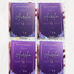 Convite floral roxo com etiqueta de agradecimento GRÁTIS — editável no Canva — convite para festa para impressão para qualquer evento — download instantâneo — demonstração de impressão real