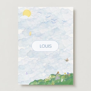 Invitación de cumpleaños infantil ilustrada en acuarela / Tema de cielo y naturaleza