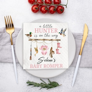 Personalized A Little Cutie Pie Is On The Way Napkins, Hunting Baby Shower Napkins, Duck Hunting Baby, Hunter Clothes Baby Cocktail Napkins
