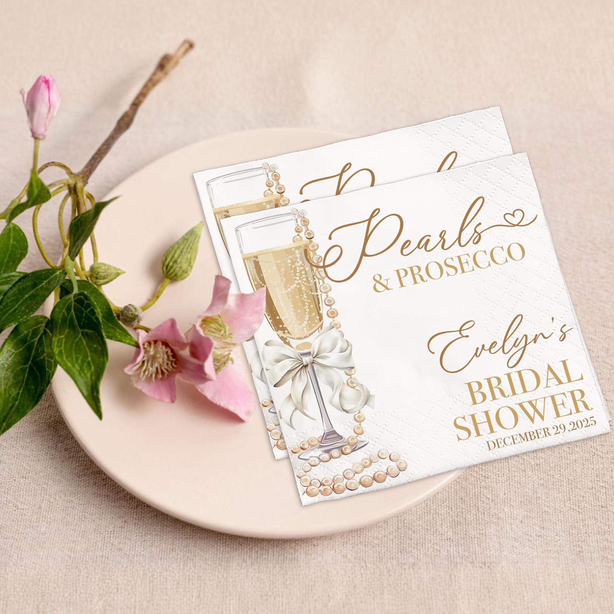 Pearls and Prosecco Bridal Shower Napkins, Brunch Bubbly Napkins ...