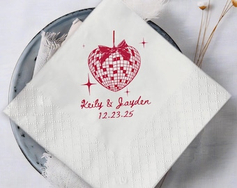 Custom Disco Engagement Party Napkins, Disco Ball Bachelorette Napkins, 30th Birthday, Wedding Napkins, Any Event Beverage Napkins
