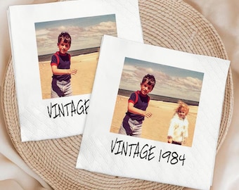 Personalized Photo Beverage Napkins, Vintage Photo Napkins with Text, Cocktail Napkins for Birthday Party Decor, Friend Napkins