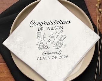 Personalized Pharmacy Graduation Napkins, New Pharmacist Graduation Party Decorations, Class of 2026 Grad Cap Party Decor