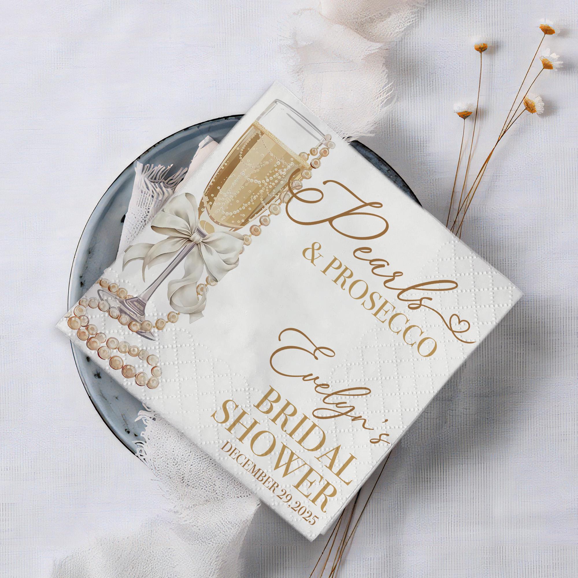 Pearls and Prosecco Bridal Shower Napkins, Brunch Bubbly Napkins ...