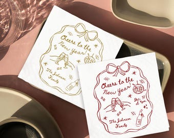 Cheers to the New Year Napkins, Personalized New Year Party Napkins, NYE 2026 Napkins, Engagement Gifts, Happy New Year Party Decor