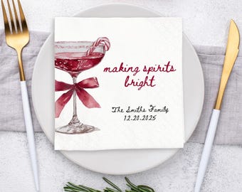 Servetten met vrolijke kerstsfeer, gepersonaliseerde cocktailservetten voor de kerst, Merry Vibes, kerstviering met het gezin, Tini Bit Merry servetten