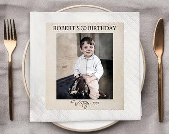 Personalized Photo Napkins with Text Napkins, Birthday Napkins with Photo, Happy Birthday Napkins For All Ages, Party Decor
