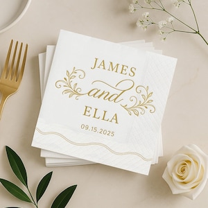 Custom Wedding Napkins, Personalized Cocktail Napkins for Wedding Party Decoration, Beverage Luncheon Dinner Napkin Disposable