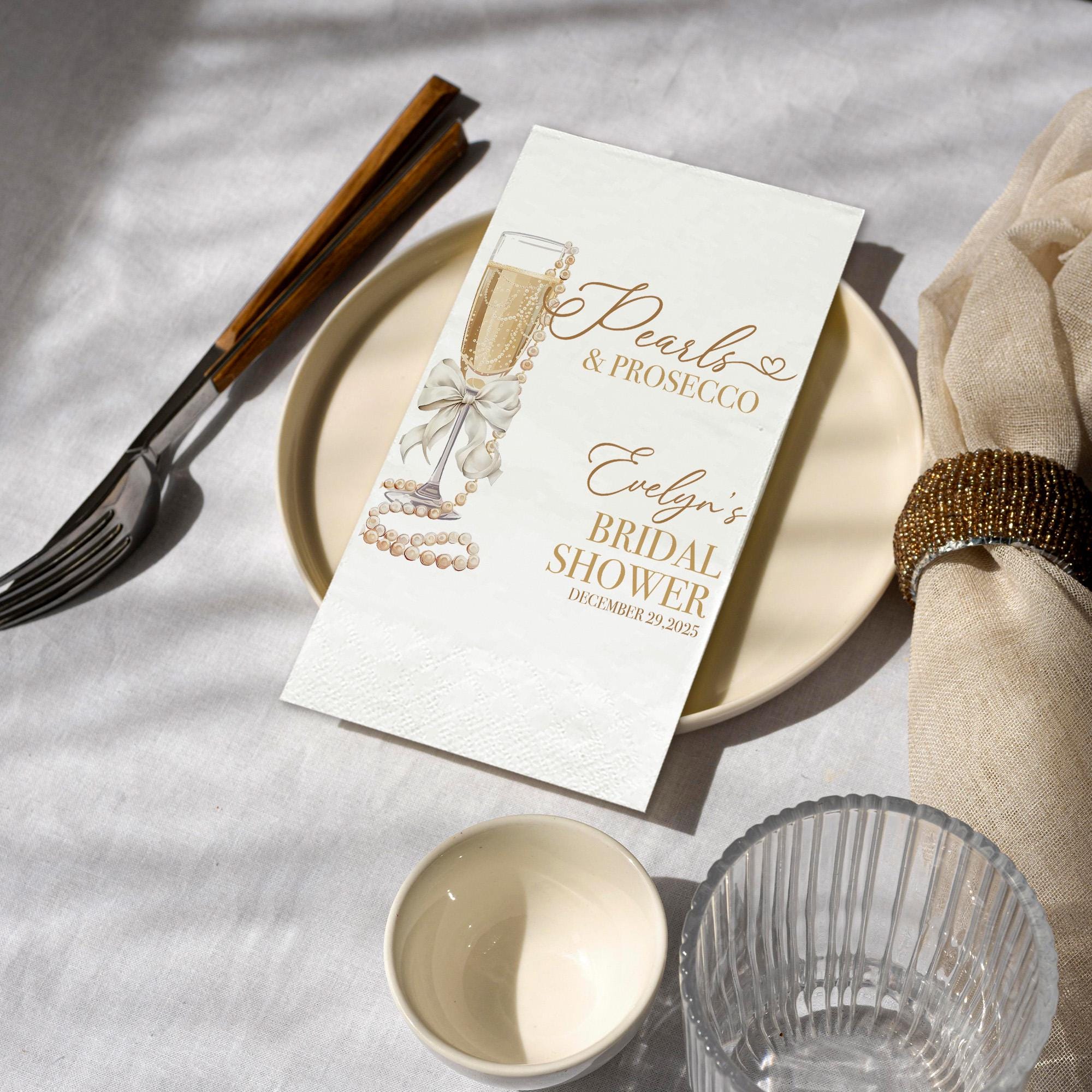 Pearls and Prosecco Bridal Shower Napkins, Brunch Bubbly Napkins ...