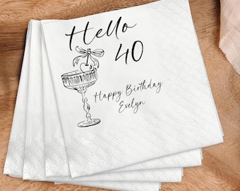 30th Birthday Napkins, Hello Fourties Party Decor, Tapestry Cocktail Birthday Napkins, Martini Glass Luncheon Napkins, Adult Party