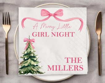 Gepersonaliseerde kerstservetten, servetten voor een gezellige meidenavond, cocktailservetten voor kerst en vrienden, roze strikservetten voor het kerstdiner