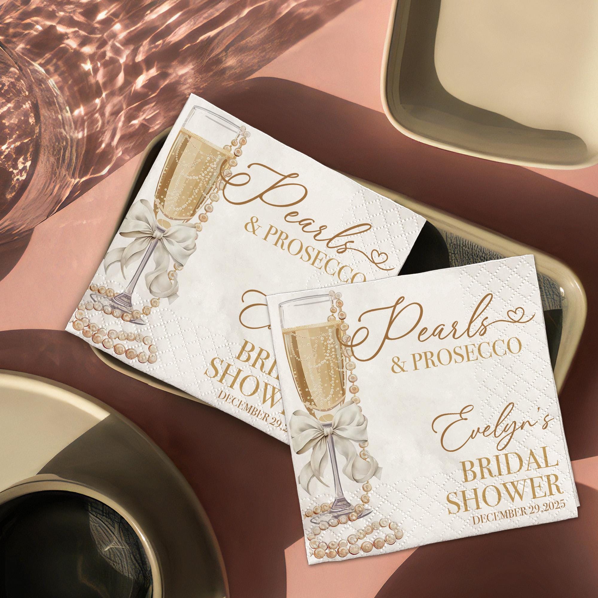 Pearls and Prosecco Bridal Shower Napkins, Brunch Bubbly Napkins ...
