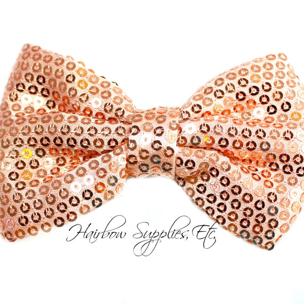 Peach Sequin Basic Bow 4 inch - Peach Bow, Peach Hair Bow, Peach Bow Tie, Peach Bow Baby, Peach Glitter Bow - Hairbow Supplies, Etc.