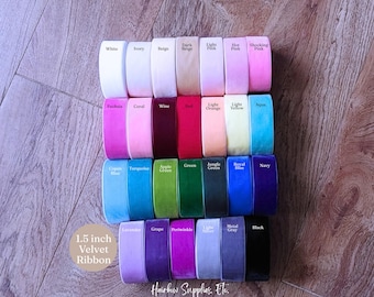 Velvet Ribbon 1.5 inch 5 yards Available in 27 Colors for Crafting, Gift Packaging, Wreath Making
