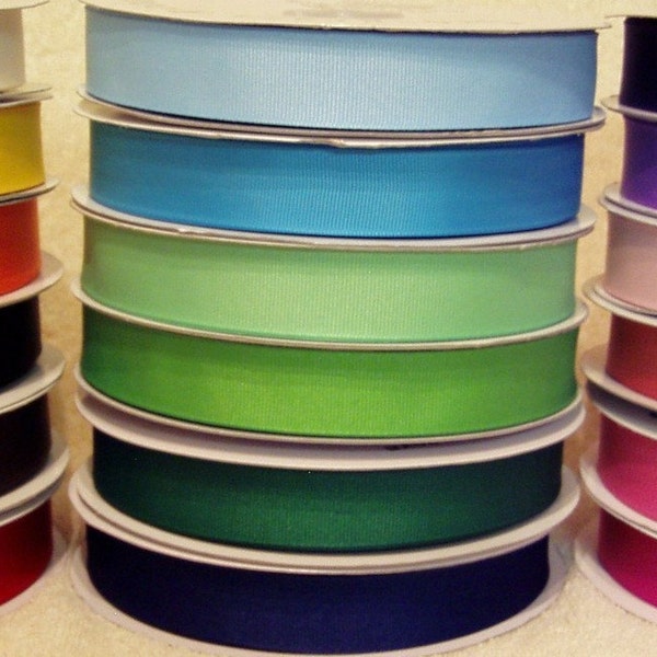 90 YARDS of 7/8 Grosgrain Ribbon - You Receive 5 Yards Each of 18 SOLID Colors of Ribbon