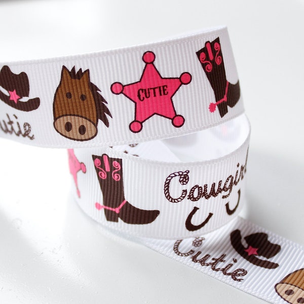 Cowgirl Cutie Print 5 yds of 7/8 Grosgrain Printed Ribbon - Hairbow Supplies, Etc.