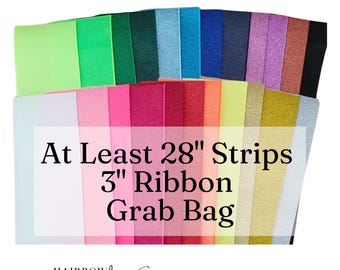 3 inch Glitter Ribbon Grab Bag - 28 inches or More - You Receive 4 Colors, Cheer Ribbon Variety Pack  Ribbon Assortment Hairbow Supplies