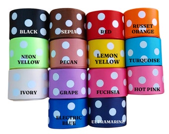 Polka Dot Grosgrain Ribbon by the Yard, Cheer Ribbon for Bows, Hair Ribbon, Solid Grosgrain Ribbon 1-1/2 inch Ribbon 5 Yards 1.5 inch Ribbon