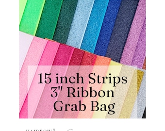 3 inch Glitter Ribbon Grab Bag - 15 inch strips - Includes 8 Different Colors, Cheer Ribbon Variety Pack  Ribbon Assortment Hairbow Supplies