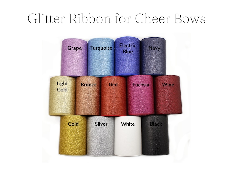 Puede incluir: Surtido de rollos de cinta de brillo en varios colores, incluyendo uva, turquesa, azul el&eacute;ctrico, azul marino, oro claro, bronce, rojo, fucsia, vino, oro, plata, blanco y negro. Cinta de brillo para lazos de animadora.