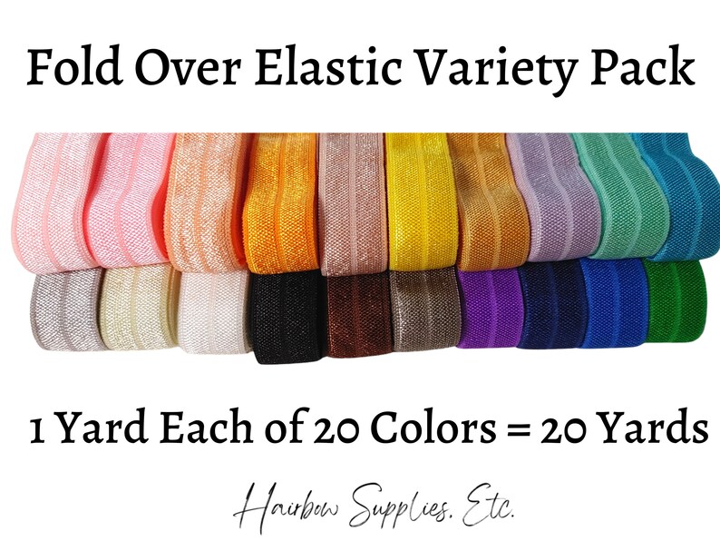 Fold Over Elastic Wholesale 5/8 inch FOE 20 yards Variety Pack Fold Over Elastic by the Yard, Solid Fold Over Elastic Grab Bag, Hair Elastic 