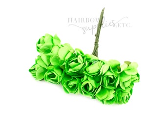 Lime Paper Flowers 3/4 inch - Crown Flower, Headband Flowers, Paper Flower, Wedding Paper Flowers, Paper Flowers with Stems