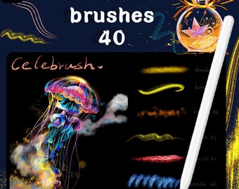 40 pinceles Procreate de pan de oro y purpurina para pintar e ilustrar en iPad