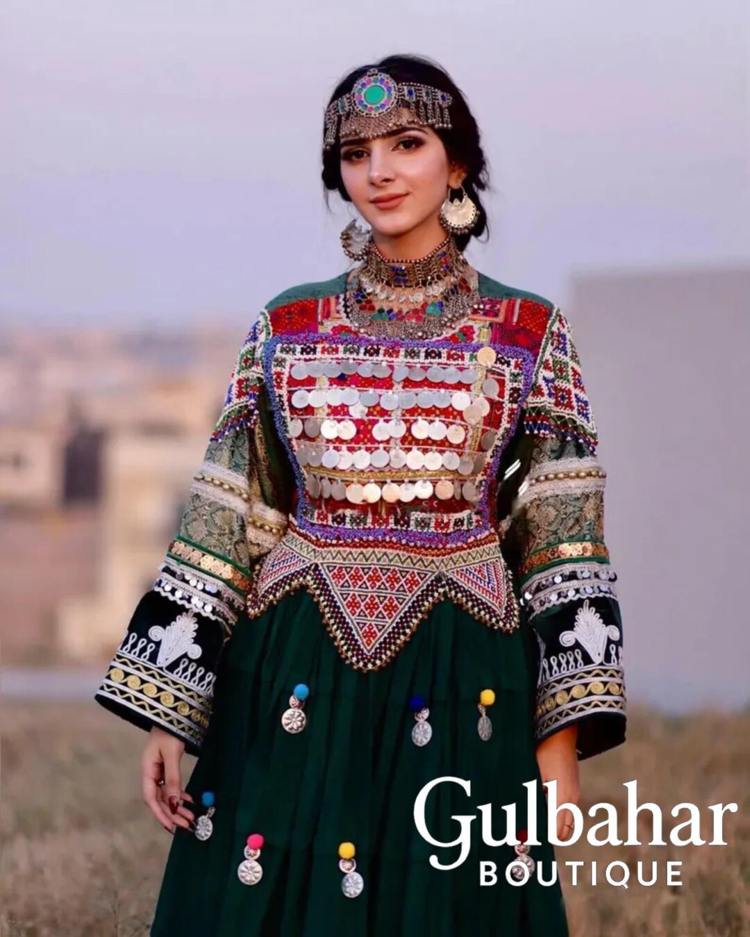 Marwa Afghan Kuchi Dress (Peach) main image 1